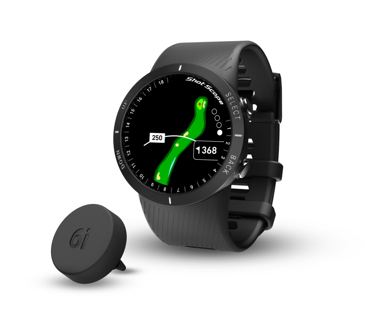 Shot Scope V5 GPS watch with shot tracking tag