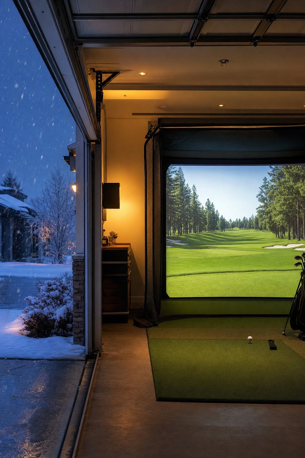 The Garage Bay golf simulator room idea